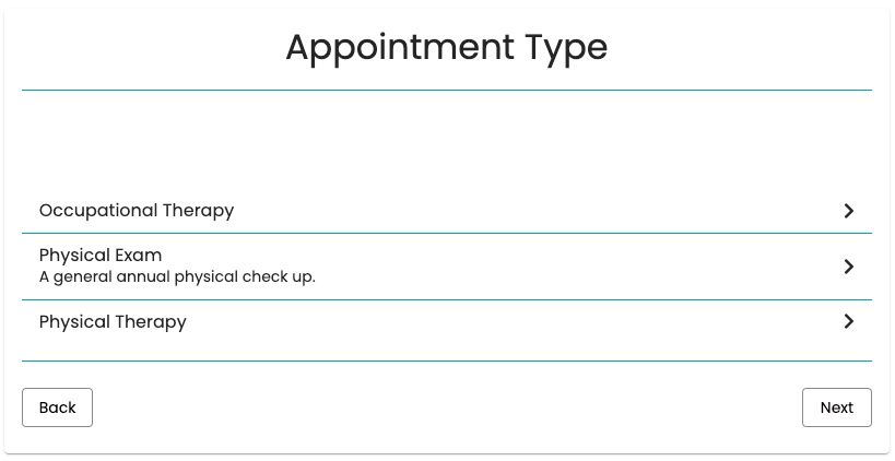 appointment selection page